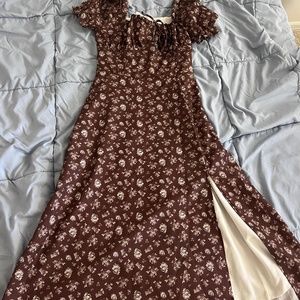 Brown and white floral dress